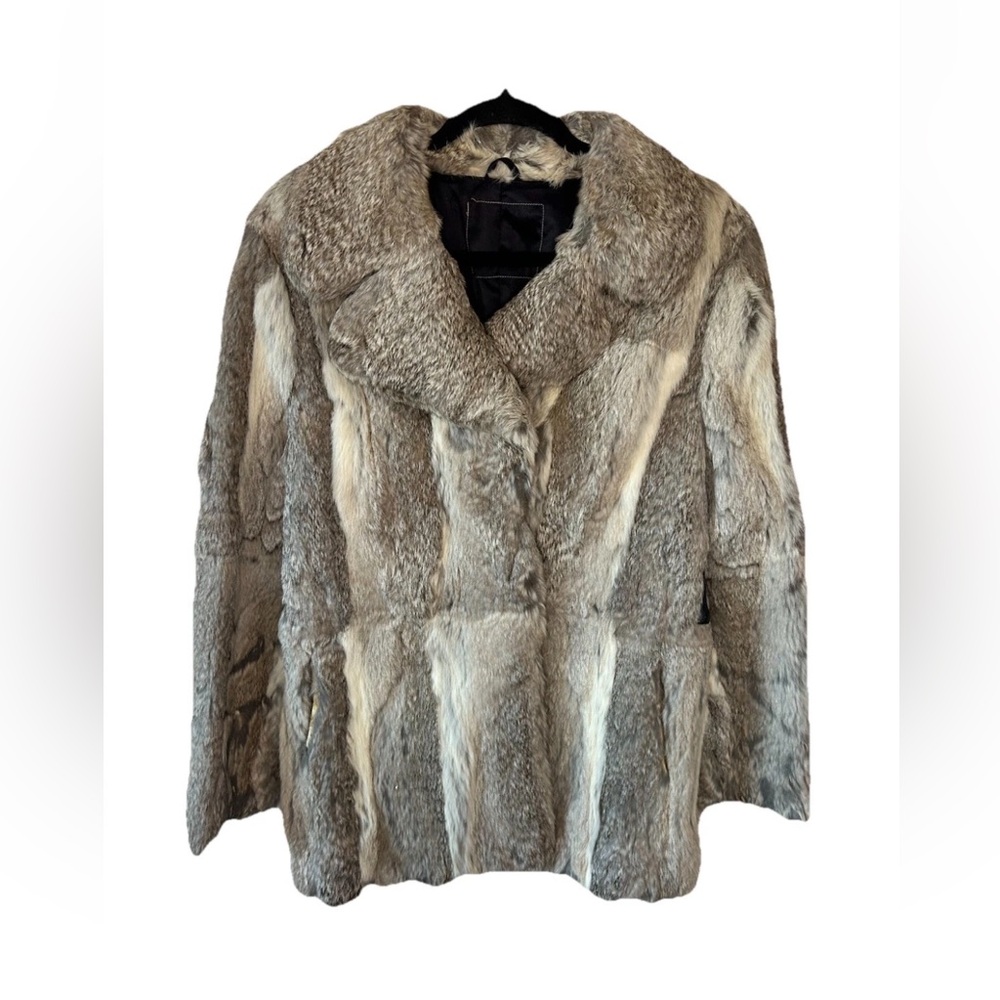 Vintage Grey & White Rabbit Fur Coat Luxury Size 6